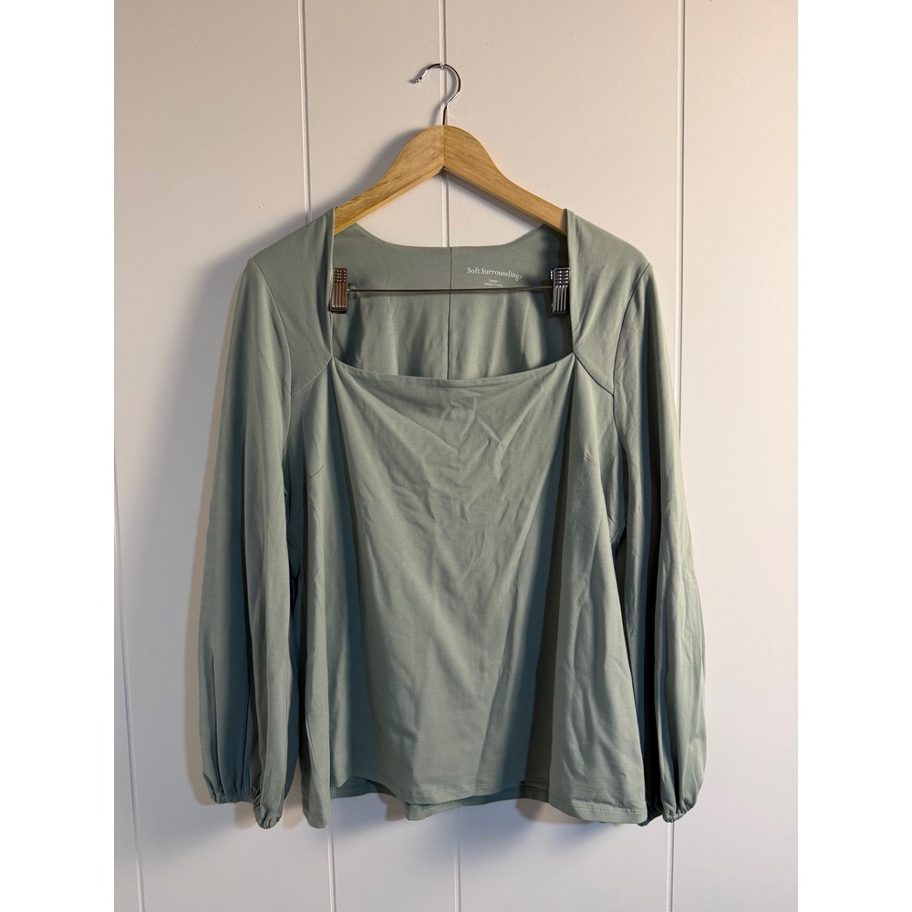 Soft Surroundings Large Sage Green Square Neck Balloon Sleeve Pima Modal